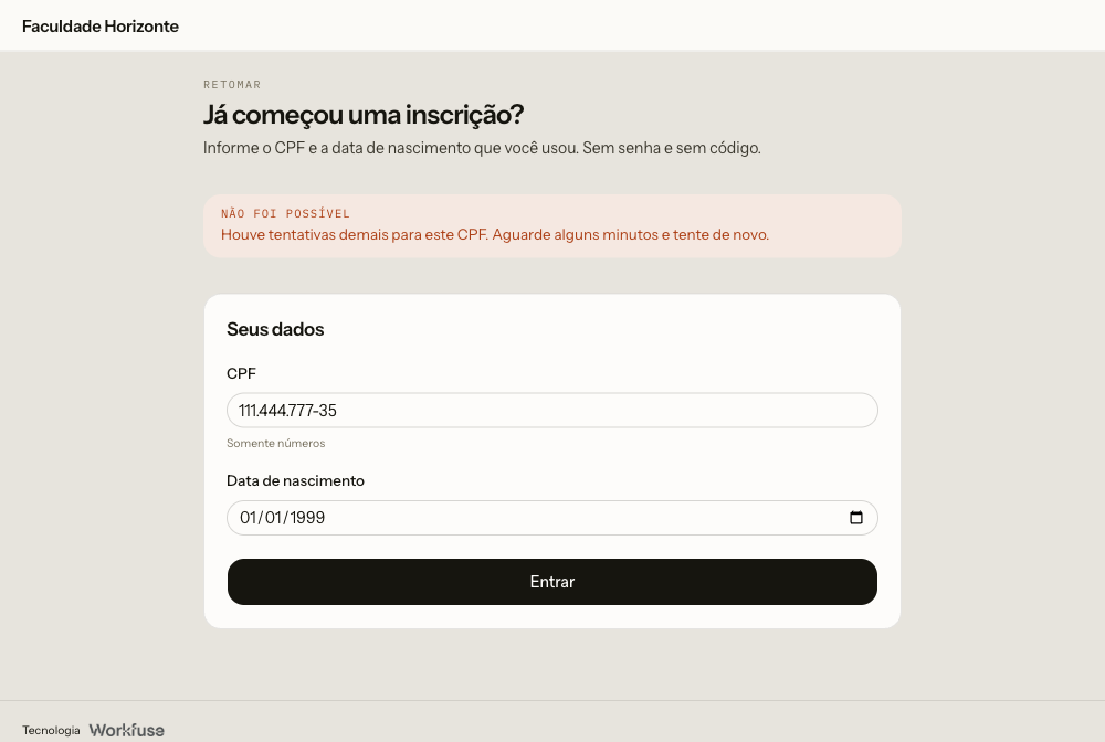 O aviso de limite de tentativas